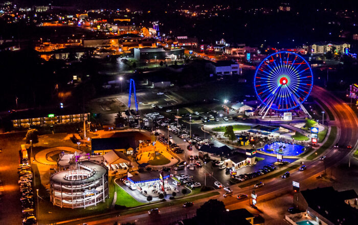 Photo of the Branson strip from an aerial view at night