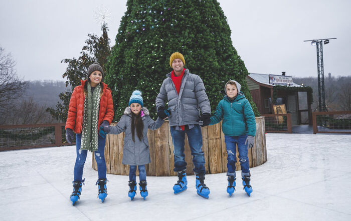 family at ice skating rink, one of the top Branson Missouri winter activities