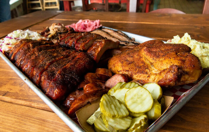 BBQ dinner in Branson, with ribs, chicken, and sides