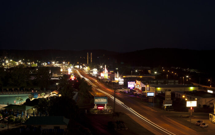 Aerial view of Branson traffic at night